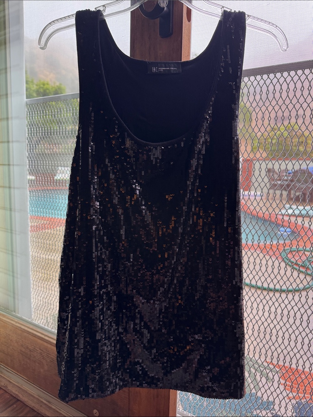 INC International Concepts Black Sequin Tank Top